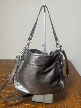 Coach Zoe Metallic Leather Hobo Shoulder Bag/Crossbody with Chain Accents